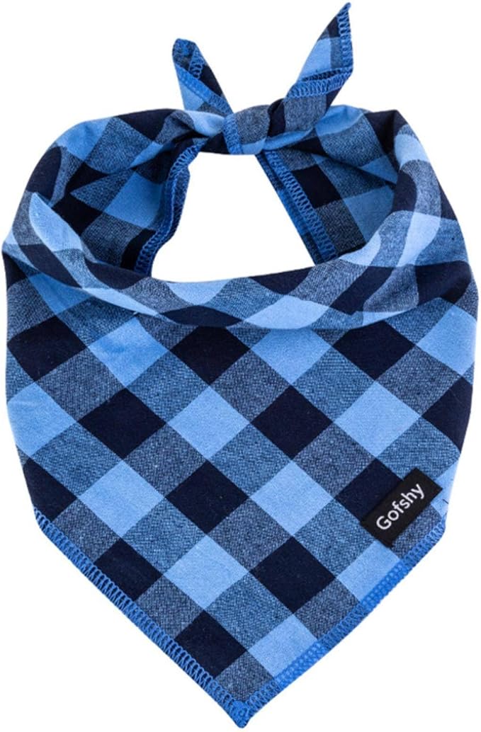 Boy Dog Bandana Large- Blue Black Dog Scarf Buffalo Plaid Printing Adjustable Bib Handkerchief Accessories for Medium Large Dogs (L)