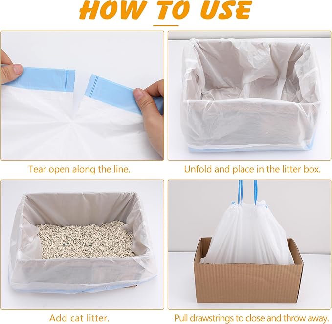 60 Pack Cat Litter Bags Compatible with Litter Robot 3 & 4, Self Cleaning Automatic Litters Box Liners, 25.2 x 15.7 inch (10-12 Gallons)