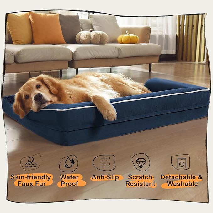 Dog Bed Large Sized Dogs-Orthopedic Waterproof Bed for Dogs,Large Dog Beds with Washable Removable Cover & Non-Slip Bottom