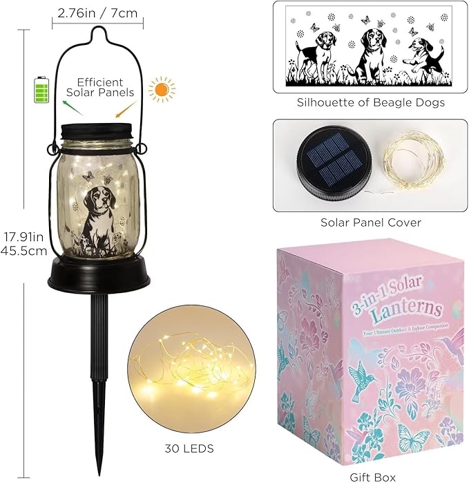 Beagle Gifts for Women/Men Beagle Solar Lanterns Dog Mom Birthday Dog Lovers Lantern Pet Loss Pet Memorial Lights Solar Garden Decoration Outside for Yard, Patio,Backyard,Porch