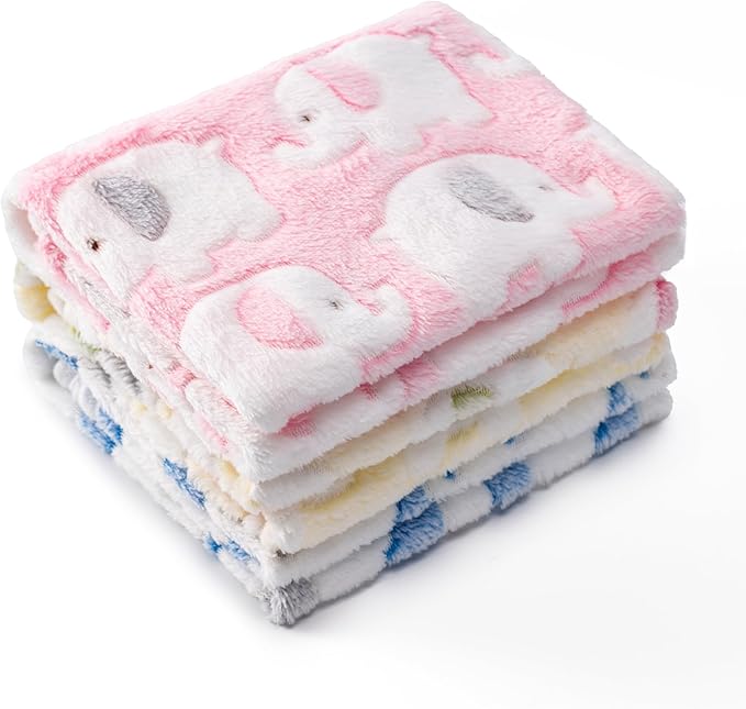 1 Pack 3 Blankets Super Soft Fluffy Premium Fleece Pet Blanket Flannel Paw Printed Throw for Dog Puppy Cat (Medium 30x20'', Pink, Yellow, Blue)