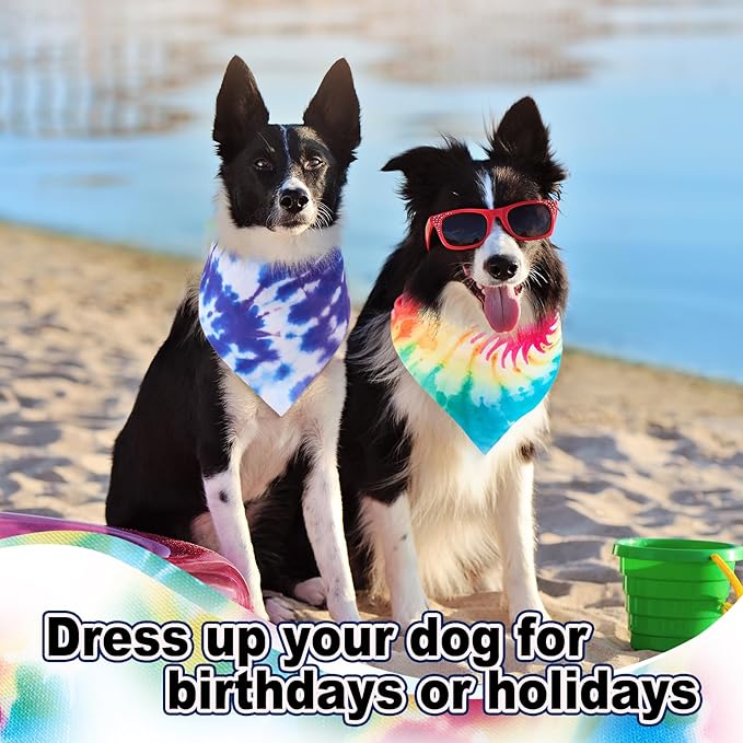 Aliceset 180 Pcs Tie Dye Dog Bandana Bulk Rainbow Bandanas for Dogs Adjustable Washable Pet Triangle Scarf Cute Paisley Kerchief Bibs for Pet Summer Costume Accessories Decorations