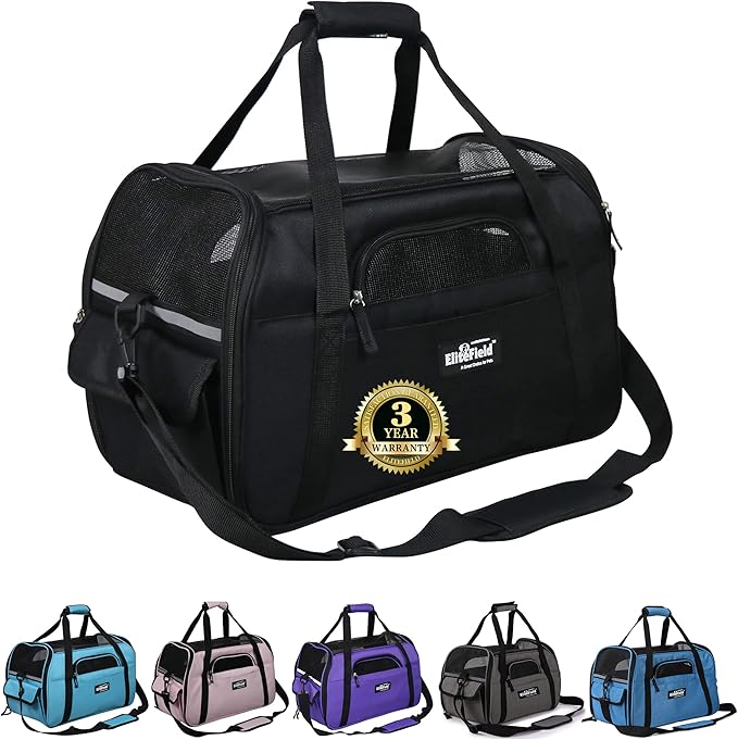 EliteField Soft Sided Pet Carrier (3 Year Warranty, Airline Approved), Multiple Sizes and Colors Available (Large: 19" L x 10" W x 13" H, Black)