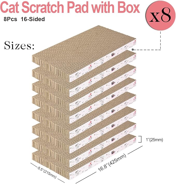 8 Packs in 1 Cat Scratch Pad, Cat Scratcher Cardboard,Reversible,Durable Recyclable Cardboard, Premium Scratch, Suitable for Cats to Rest, Grind Claws and Play