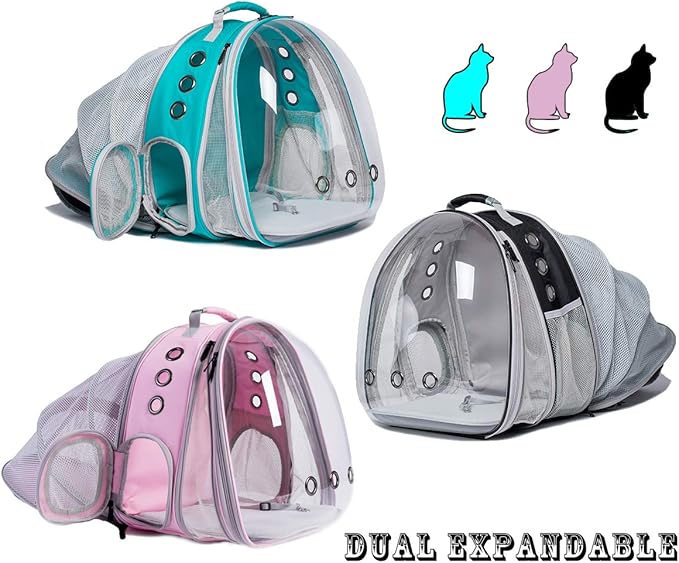 Dual Expandable Polarized Cat Backpack Carrier, Fit up to 20 lbs, Expandable Front & Back Space Capsule Polarized Bubble Pet Carrier for Large Cat and Small Dog, Pet Carrying Hiking Traveling Backpack