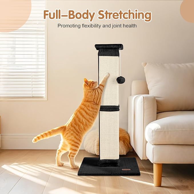 Cat Scratching Post 33 inch for Indoor Cats, High Cat Scratch Post Black, Cat Tree for Full-Body Stretching, Protect Your Furniture