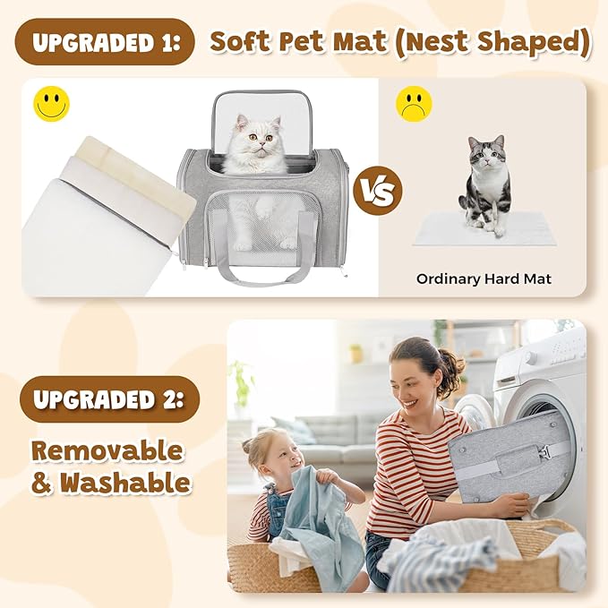 Cat Carrier Soft for Pets Up to 15 Lbs, Cat Travel Bag Soft-Sided with Padded Shoulder Strap, Pet Dog Carriers for Small Dogs Travel Puppy Carry Airline Approved, Grey