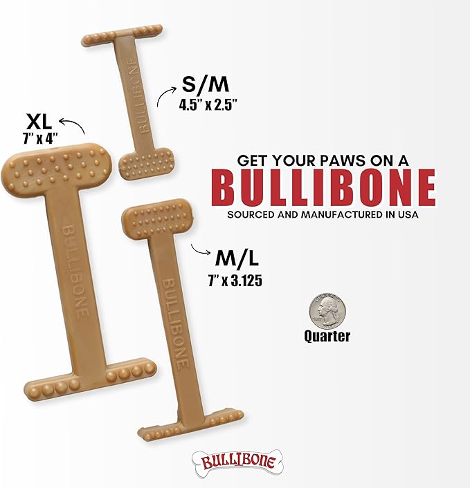 Bullibone Nylon Dog Chew Toy for Aggressive Chewers - Dental Hygiene Bone with Peanut Butter Flavor, Durable Tough Chew Toys for Large Dogs, Indestructible Dog Bone - 3 Pack