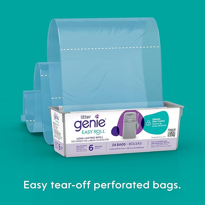 Bundle of Litter Genie Easy Roll Pail | Cat Litter Box Waste Disposal System for Odor Control with 1 Starter Refill (24 Bags) + Litter Genie Easy Roll Refill (24 Bags)