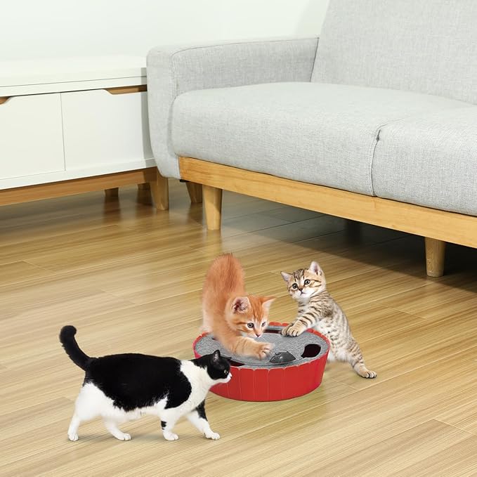 Pawaboo Interactive Cat Toy with Running Mouse, Electronic Motion Cat Toy Automatic Teaser for Indoor Cats, Pop and Play Hide Seek Cats Toys Hunting Mouse for Pet Cats Kitten Play Fun Exercise, Red