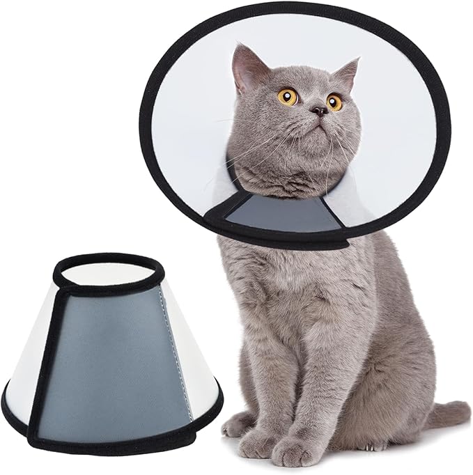Vivifying Cat Cone, Adjustable Recovery Pet Cone, Three Sizes Lightweight Plastic Elizabethan Collar for Cats, Mini Dogs and Rabbits (Black)