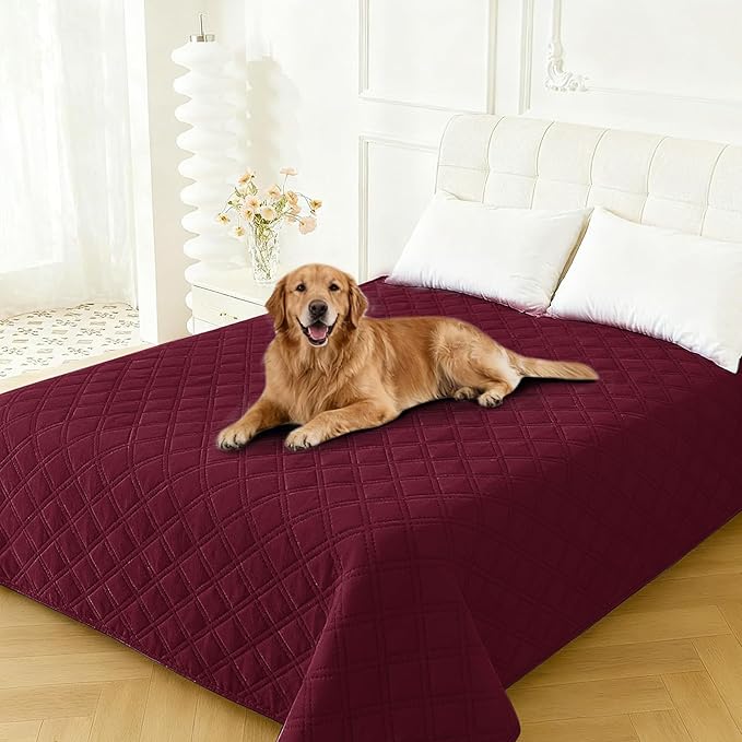 Waterproof Couch Covers for Pets, Waterproof Dog Bed Cover, Anti-Slip Soft Dog Blankets, Couch Cover for Dogs Washable, Pet Blanket for Puppy Large Dogs Cat Christmas (82x82 Inch, Burgundy)