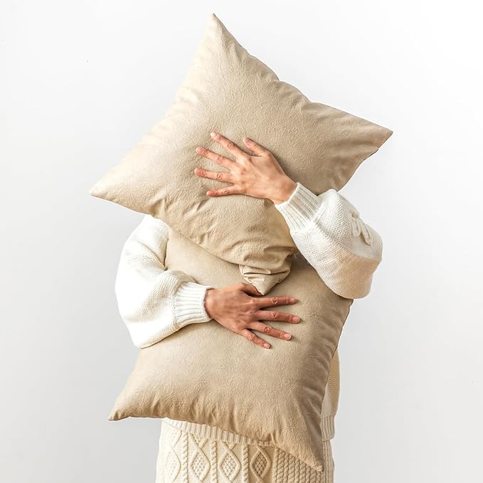 Oversized Vintage Decorative Pillow Covers, Pack of 2 Soft Rustic Abrasion Leather Throw Pillow Covers, for Home Decor Outdoor Waterproof Pet Hair Resistant Cushion Cover 26x26 inch Beige