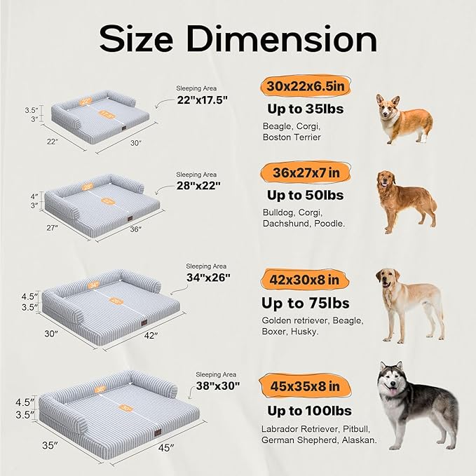 Dog Bed Medium Size Dog-Orthopedic Waterproof Bed for Dogs,Foam Couch Sofa with Washable Removable Cover & Non-Slip Bottom
