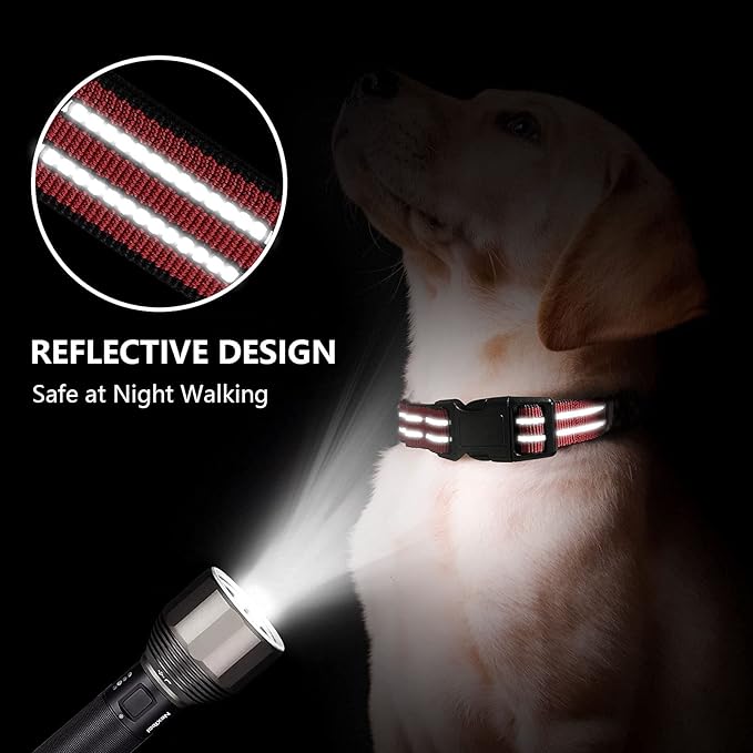 Hikiko Martingale Dog Collars Reflective Nylon Dog Collar with Quick Release Buckle Adjustable Training No Slip Dog Collar (Medium, Red)