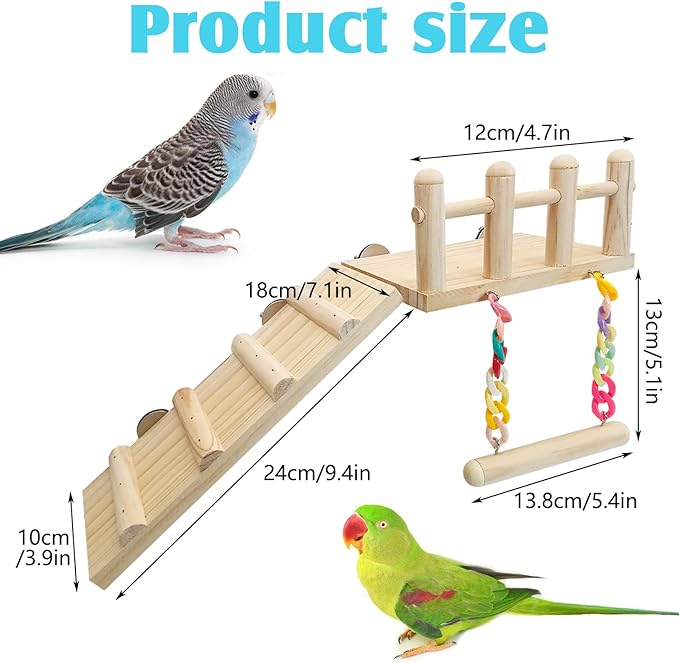 Hamiledyi 17Pcs Parrot Swing Toys Perches Platform with Bird Climbing Ladder Chewing Hanging Standing Colorful Toys Cage Accessories for Parakeet, Conure, Finch, Lovebirds, Budgie, Canary