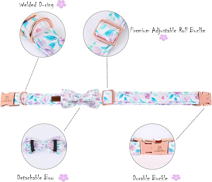 Lionheart glory Purple Dog Collar, Adjustable Dog Collar with Bowtie, Pet Gift Collar for Dog Soft Bowtie Dog Collars for X-Large Dogs