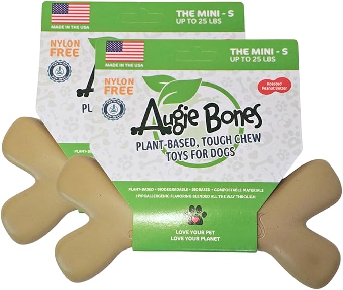 2-Pack Non-Toxic Dog Toys - Sustainable Roasted Peanut Butter Flavored Dog Chew Toys for Aggressive Chewers - Plant-Based Bioplastic Pet Toys - Made in The USA (Mini)