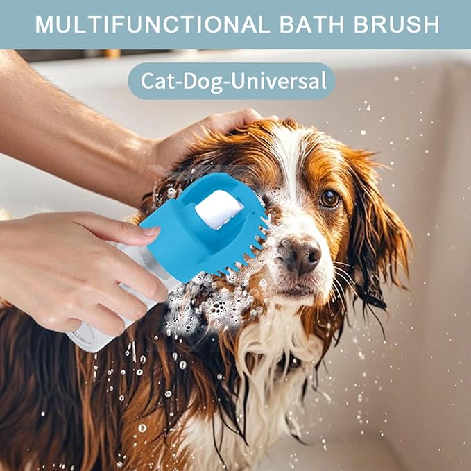 (6 Pcs) ELEGX Pet Grooming Bath Massage Brush with Soap and Shampoo Dispenser Soft Silicone Bristle for Long Short Haired Dogs Cats Shower (Deep blue kit)