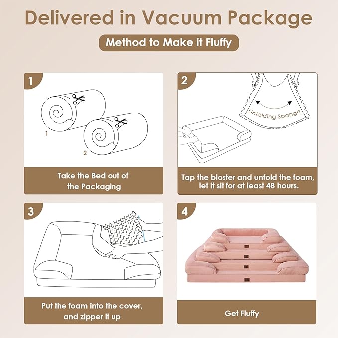 EHEYCIGA Orthopedic Dog Bed for Medium Dogs, Waterproof Memory Foam Medium Dog Beds with Sides, Non-Slip Bottom and Egg-Crate Foam Pet Couch Bed with Washable Removable Cover, Dusty Pink