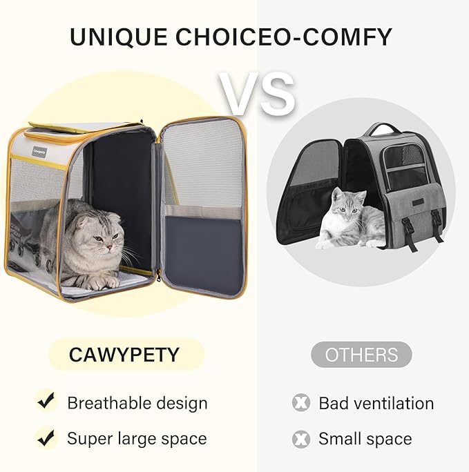 Cat Backpack Carrier, Collapsible and Breathability Cat Carrier Large for Cat Under 16 lbs, Dog and Small Pet Carrier Bag Used in Travel, Car
