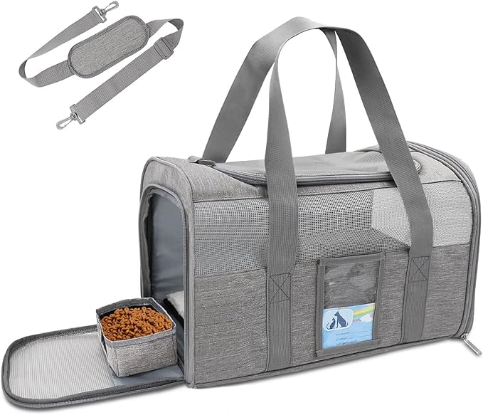 Refrze Cat Carrier,Dog Carriers for Small Dogs Medium Cats Pet Carrier up to 15 Lbs, TSA Airline Approved Cat Carrier Soft, Cat Dog Crate Travel Bag,Grey