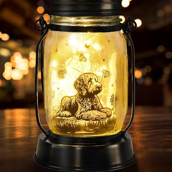kyoryuger Goldendoodle Gifts for Women/Men Poodle Solar Lanterns Dog Mom Birthday Dog Lovers Lantern Pet Loss Pet Memorial Lights Solar Garden Decoration for Yard, Patio,Backyard,Porch Torches