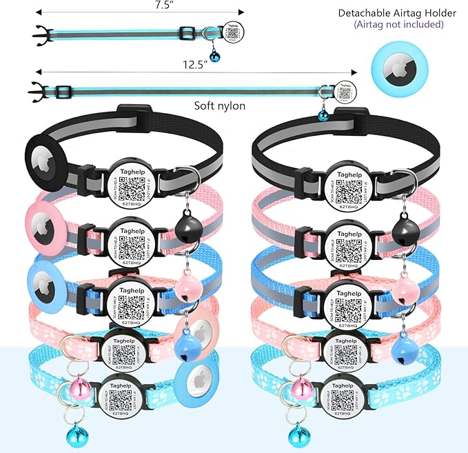 Cat Collar with Name Tag Breakaway: Kitten Collars for Girl Boy Cats with Smart Name Tags, Ultra Soft & Elastic Adjustable (7"-12") Cat Collar with Break Away Safety Buckle (Pink)