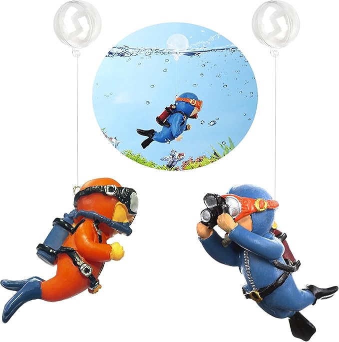 2-Pack Floating Fish Tank Decorations Little Diver Aquarium Decoration Aquarium Accessories Fish Playmate for Fish Tank Suitable for All Kinds of Fish Tanks Swimming Pool