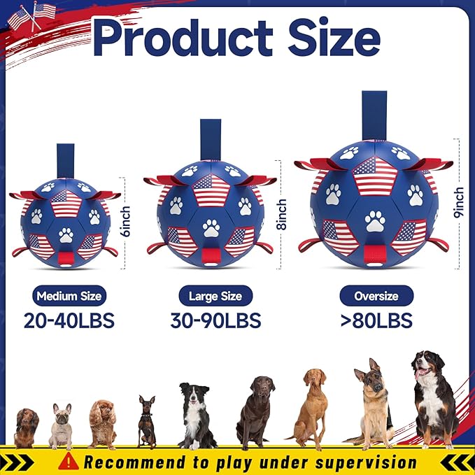 QDAN Dog Toys, Soccer Ball with Straps, Durable Dogs Balls for Extra Large Breeds, Beach Pool Water Toy, Dog Birthday Gifts, Herding Balls (9 Inch)