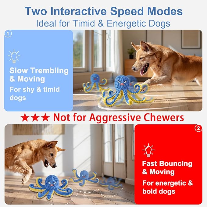 Interactive Dog Toys Octopus,Durable Automatic Jumping Dog Toy to Keep Them Busy,Squeaky Moving Tug of War Doggie Toy,USB Rechargeable,Not for Aggressive Chewers (Blue)