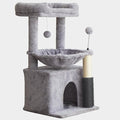 Cat Tree for Indoor Cats, 32 Inch Tall Cat Tower with Hammock, 2 Condos, Plush Perch & Sisal Scratching Posts, Multi-Level Kitten Activity Center for Small Medium Cats, Grey