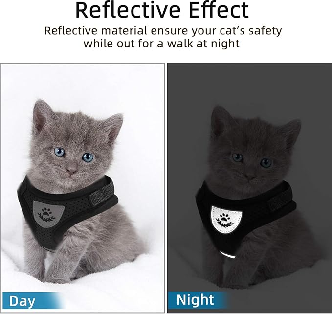 Cat & Dog Vest Harness - All Weather Mesh, Reflective Strap, Step-in Adjustable for Small Cats & Dogs (Black, XS)