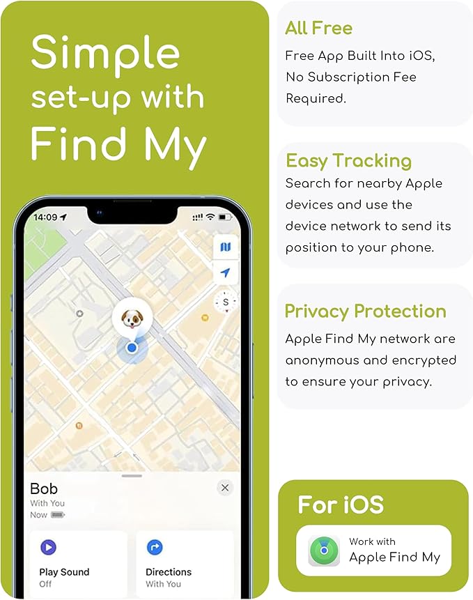 Dog Tracker, Smart Dog Collar with Real-time Pet Location, Cat Tracker Collar (iOS Only), No Monthly Fee & Long Battery Life, Works with Find My, Ideal for Dog/Cat (Pink)