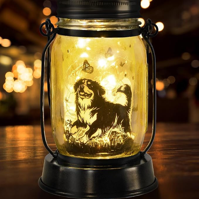 Bernese Mountain Dog Gifts for Women/Men Bernese Mountain Solar Lanterns Birthday Dog Lovers Lantern Pet loss Dog Memorial Lights Solar Garden Decoration for Yard, Patio,Backyard,Porch Torches Light