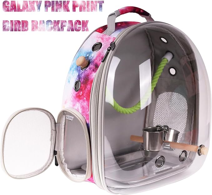 Galaxy Pink Bird Carrier Backpack with Perch - Bubble Backpack for Birds Conures, Budgies and Small ParrotsIdeal Ideal for Vet and Outdoor Adventures(Galaxy Blue, Large)