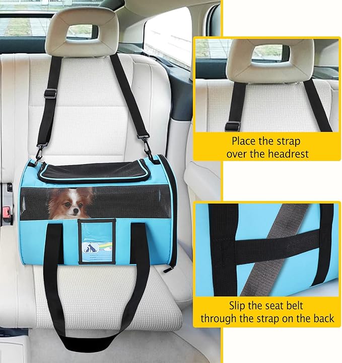 Refrze Pet Carrier Airline Approved, Cat Carriers for Medium Cats Small Cats, Soft Dog Carriers for Small Medium Dogs, TSA Approved Pet Carrier for Cat Dogs of 15 Lbs, Puppy Carrier,Blue