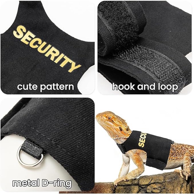 Bearded Dragon Carrier Backpack with Security Printing Harness Leash Set, Reptile Lizard Space Capsule Astronaut Clear Bubble Window Travel Carrier for Small Animal Guinea Pig(Black, Security Harness)