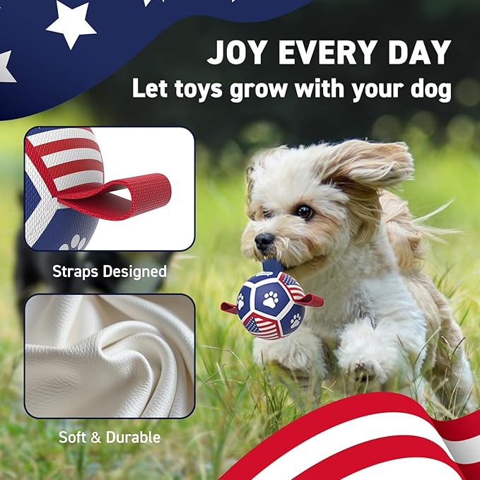 QDAN Puppy Balls, Dog Toys, Dog Balls with Straps for Small Breed, Soccer Ball for Dogs, Puppy Toys, Dog Birthday Gift (Flag, 3.5 inch)