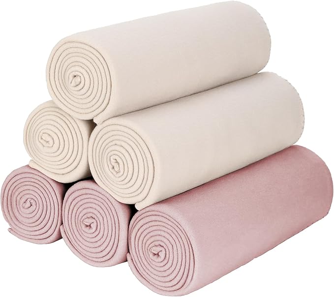 Fleece Throw Blankets Bulk Fleece Blankets Solid Wholesale Lightweight Warm Soft for Pet Bed Sofa Couch Office Wedding Gifts Travel Seasons Beige and Pink 50x60 Inches Pack of 6