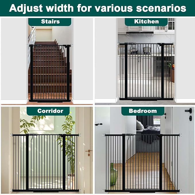 Fairy Baby 40.5" Extra Tall Baby Gate No Drill, 29.6"-40.5" Extra Wide Wide Dog Pet Gate Indoor, Metal Pressure Mounted Safety Child Kid Gate, Auto Close Pet Cat Proof Gate for Stairs Doorway, Black