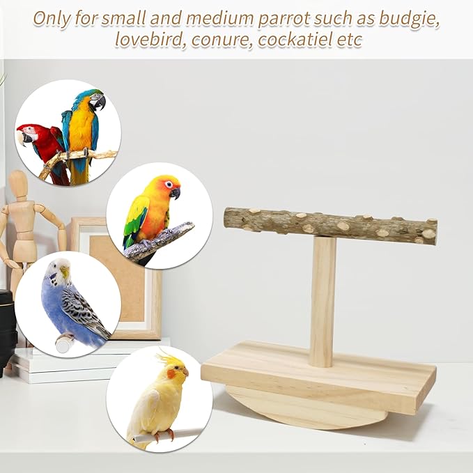 Natural Wood Bird Perch Stand,Rocking Perch for Birds,Intelligence Puzzle Training Wood Parrot Tumbler Toy,Bird Stand Swing Playstand Birds Accessories for Parakeets,Cockatiels,Budgies,Conures(Small)