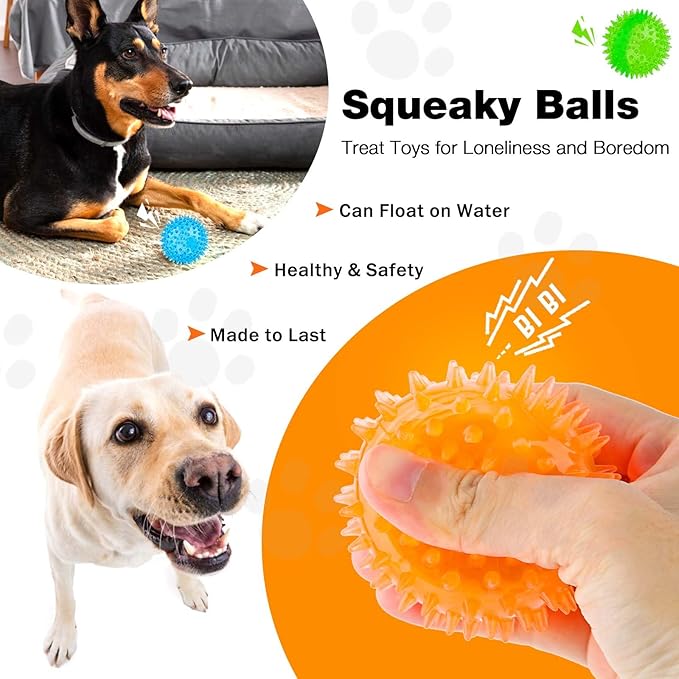 Puppy Toy 2.5” Squeaky Dog Balls Toys and Spikey Dog Ball for Aggressive Chewers for Small Dogs Dog Balls for Clean Teeth and Training （6 Pack