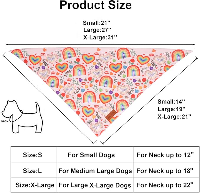 PTDECOR Rainbow Dog Bandanas Pride Day Dog Scarf Reversible Triangle LGBT+ Rainbow Bandanas for Extra Large Dogs Pets (Pride, X-Large)