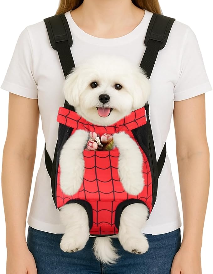Dog Backpack Carrier, Front Pocket for Essentials, Pet Sling Front Backpack for Small Medium Dogs 10-16 Lbs, Legs Out, Adjustable Wearable Puppy Chest Travel Bag, Easy-Fit for Hiking/Walking/Camping