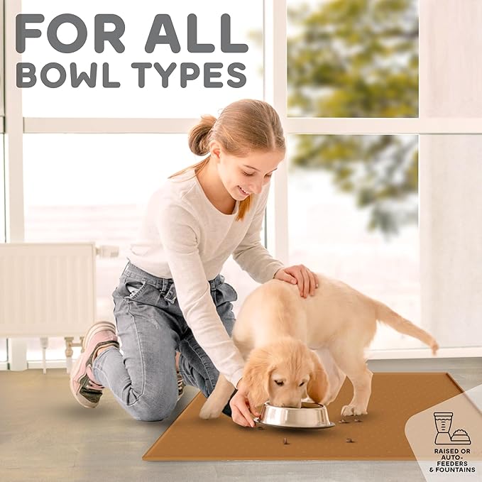 Dog Food Mat - 28x18 Raised Edges Dogs Mat for Food and Water Prevent Spill, Waterproof Cat Food Mats Protect Floors, Easy Clean Dog Bowl Mats for Food and Water, Silicone Pet Feeding Placemats