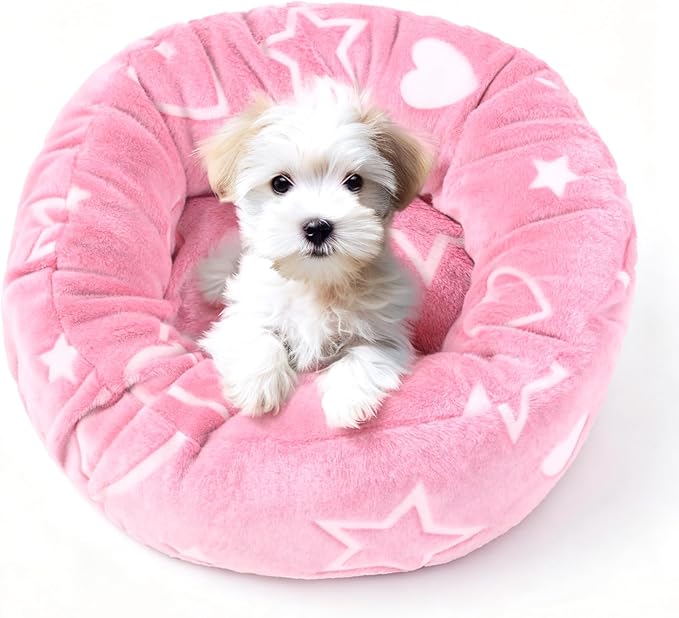 Round Replacement Dog Bed Cover - Elastic Edged Washable Protector with Glow in The Dark Heart Pattern for Small & Medium Beds, Cover Only, 20"x9.8"