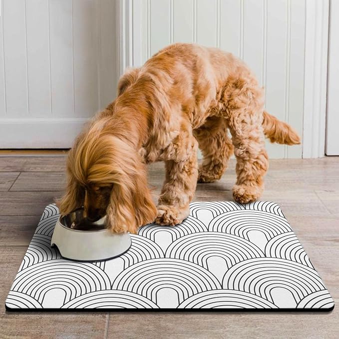 Dog Food Mats for Floors Absorbent, Pet Cat Food Mat - Quick Dry Dog Bowl Mats for Food and Water, Eco-Friendly Boho Pet Supplies