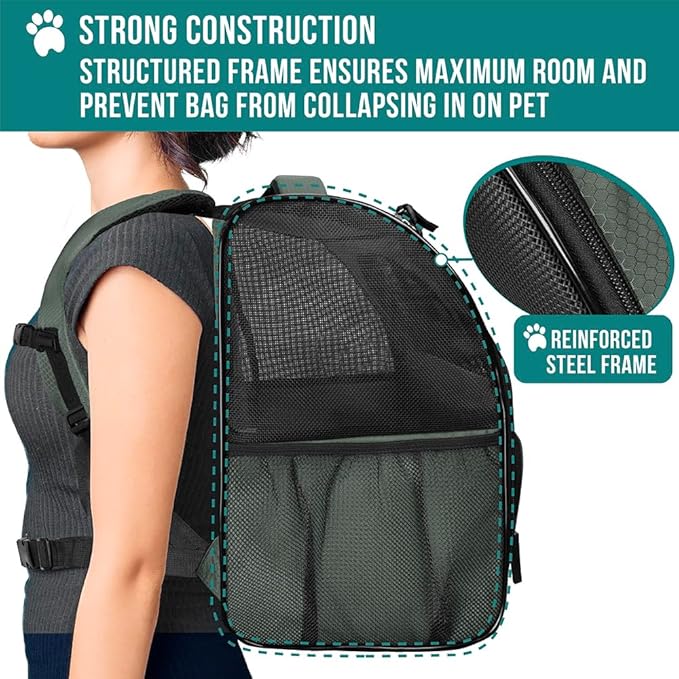 PetAmi Dog Backpack Carrier for Small Large Cat, Pet, Puppy, Ventilated Pet Hiking Backpack Travel Bag, Airline Approved Cat Backpack Carrier, Camping Biking Dog Bag Up to 18lbs Pet, Dark Grey