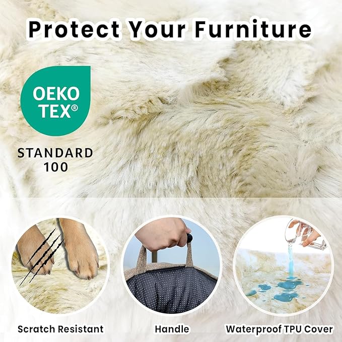 Calming Dog Couch Bed for Large Dogs, 41 x 37 inch Waterproof Removable Dogs Mat Couch Cover for Furniture Protector, Non-Slip Fluffy Pelsbarn Dog Bed for Couch, Sofa, Outdoor - Tie-Dye Khaki